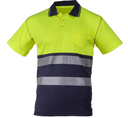 [0100803500308] Polo alta visibilidad manga corta DRAGO banda segmentada (S, Amarillo Fluo-Azul marino)