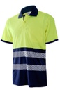 Polo alta visibilidad manga corta algodón 1201AZ banda segmentada (XS, Amarillo Fluo-Azul marino)
