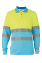 Polo alta visibilidad PRAGA manga larga tallas grandes (3XL, Amarillo Fluor/Turquesa)